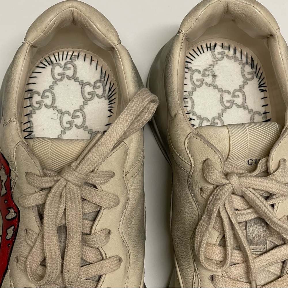 Gucci Ryton Vintage-Look Off-White Black Red Sneakers w Lips Logo SZ 38.5 /W 8.5 - Picture 13 of 16